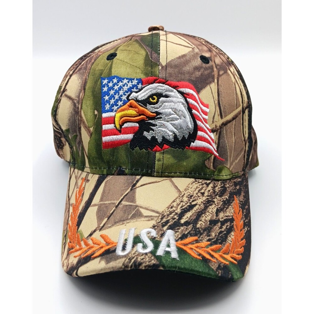 USA American Flag Eagle Patriotic Baseball Hat Cap Trucker Mossy Oak Camo Adjust